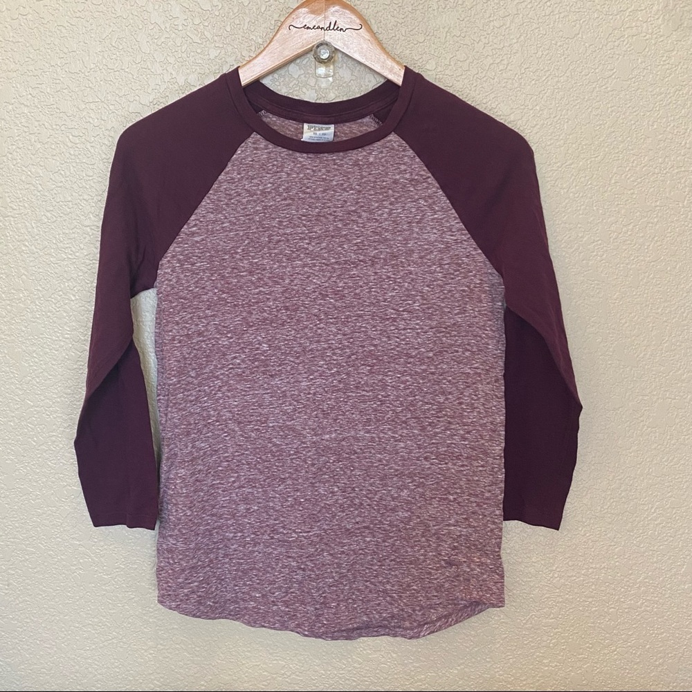 Pink Victoria’s Secret raglan‎ tee Heathered burgundy 3/4 sleeves xs